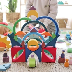 Grimm's Spiel u0026 Holz Wooden Toys|4 Years < Arcs in Squares Wooden Building Block Set