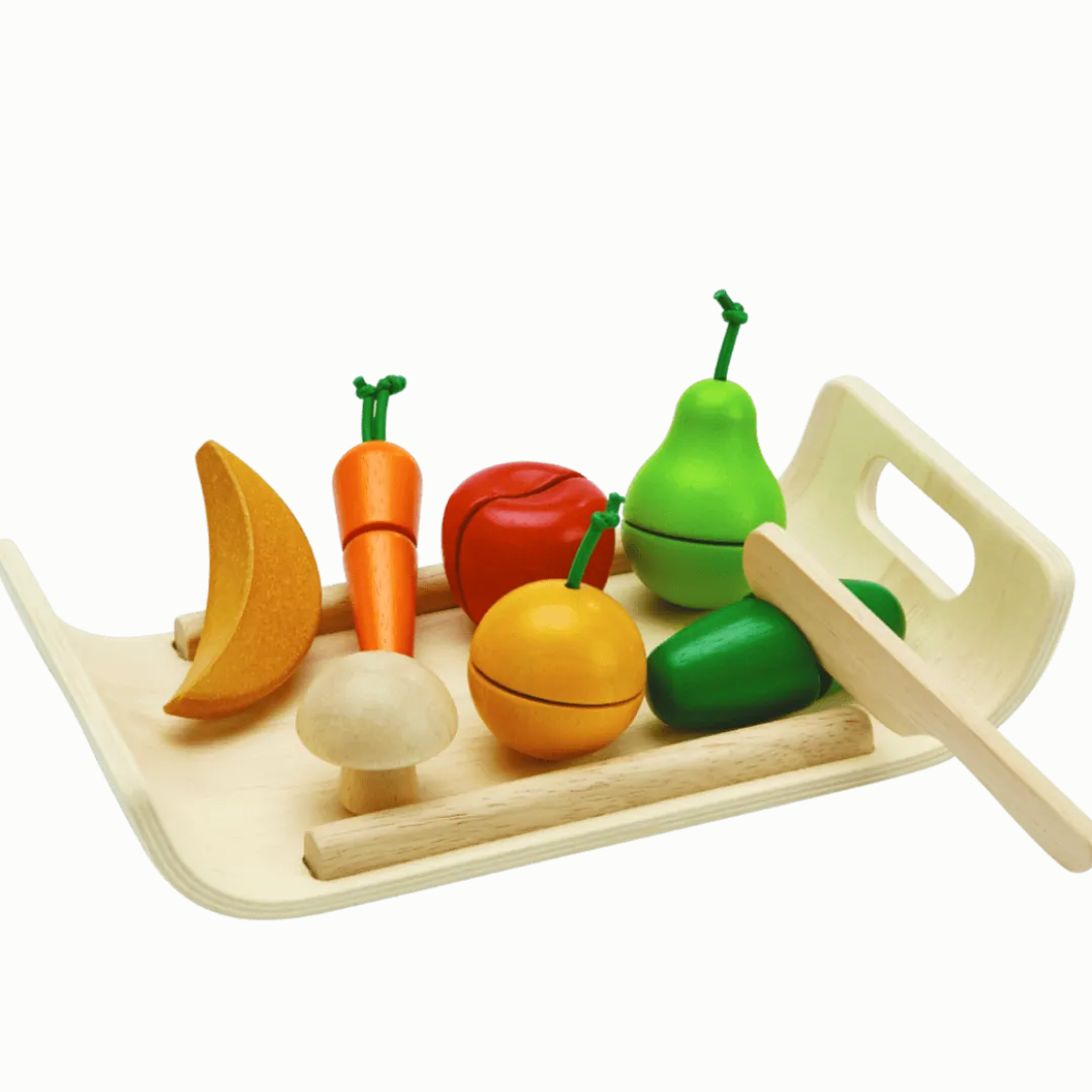 PlanToys Wooden Toys|4 Years < Assorted Fruit & Vegetable Play Set