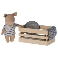 Maileg Maileg Collection|4 Years < Baby Pig in Wooden Box - Blue Stripes