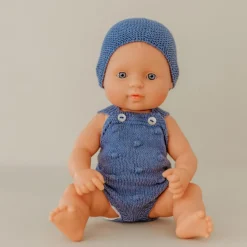 Miniland Dolls|4 Years < Blue Knit Doll Romper and Bonnet Set - 12"