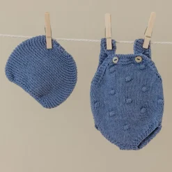 Miniland Dolls|4 Years < Blue Knit Doll Romper and Bonnet Set - 12"