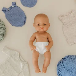 Miniland Dolls|4 Years < Blue Knit Doll Romper and Bonnet Set - 12"