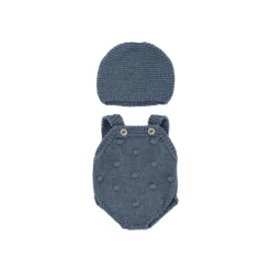Miniland Dolls|4 Years < Blue Knit Doll Romper and Bonnet Set - 12"
