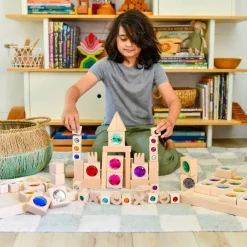 Everwood Friends Wooden Toys|4 Years < Bright Gem Blocks with Tray - 34 pc Set