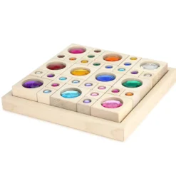 Everwood Friends Wooden Toys|4 Years < Bright Gem Blocks with Tray - 34 pc Set
