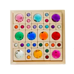 Everwood Friends Wooden Toys|4 Years < Bright Gem Blocks with Tray - 34 pc Set