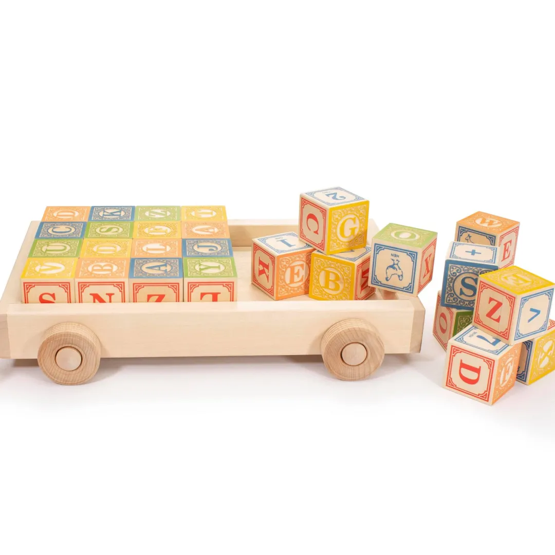 Uncle Goose Wooden Toys|Early Learning < Classic Wooden Alphabet Blocks with Wagon