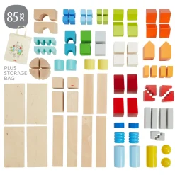 HABA Wooden Toys|4 Years < Colored Wooden Building Blocks - 85 Piece Set
