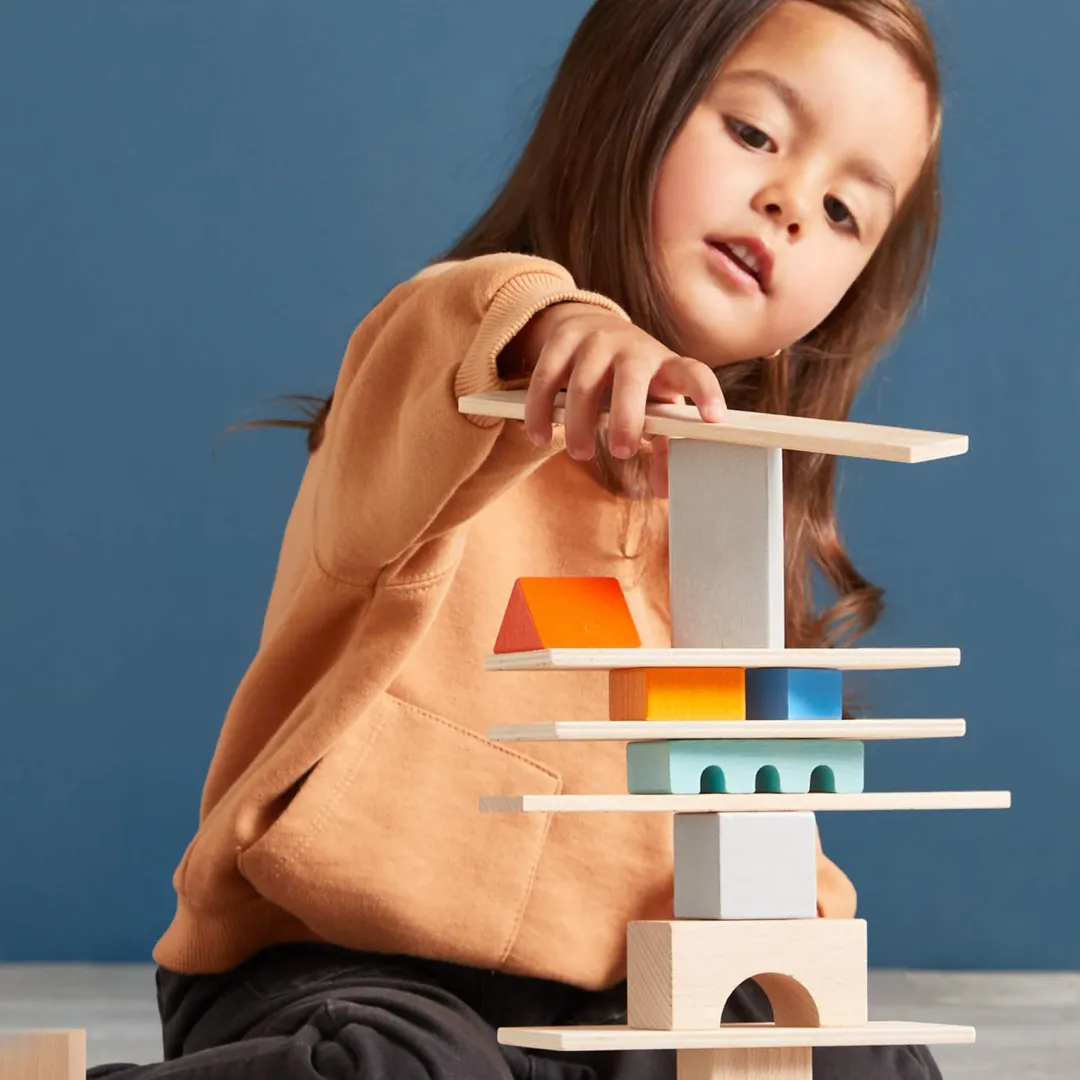 HABA Wooden Toys|4 Years < Colored Wooden Building Blocks - 85 Piece Set