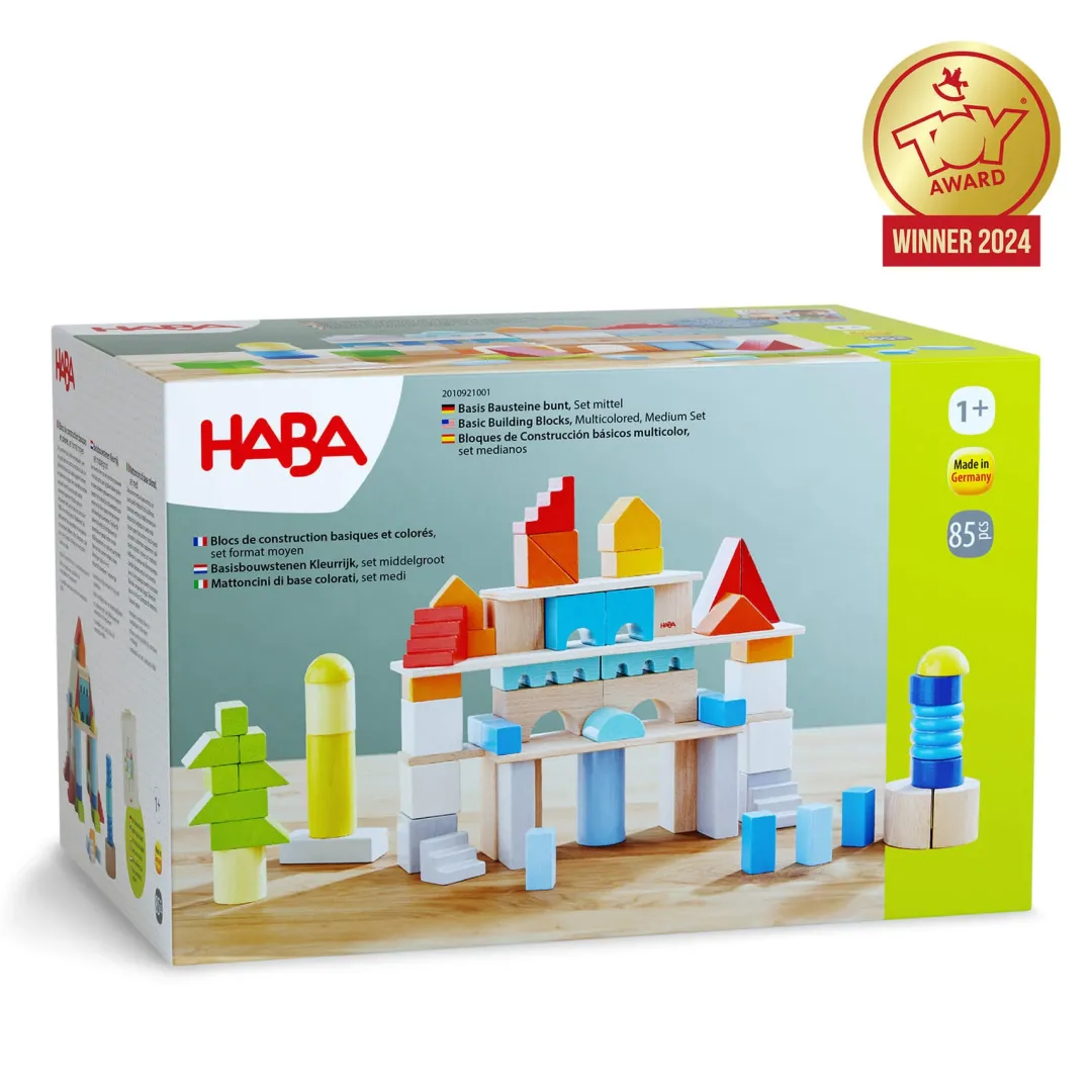 HABA Wooden Toys|4 Years < Colored Wooden Building Blocks - 85 Piece Set