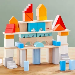 HABA Wooden Toys|4 Years < Colored Wooden Building Blocks - 85 Piece Set