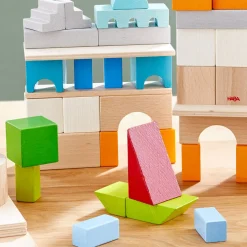 HABA Wooden Toys|4 Years < Colored Wooden Building Blocks - 85 Piece Set