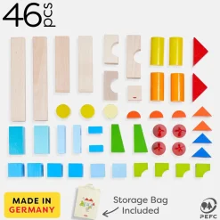 HABA 12-24 Months|Wooden Toys < Colored Wooden Building Blocks - 46 Piece Set