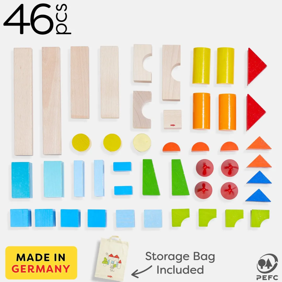HABA 12-24 Months|Wooden Toys < Colored Wooden Building Blocks - 46 Piece Set