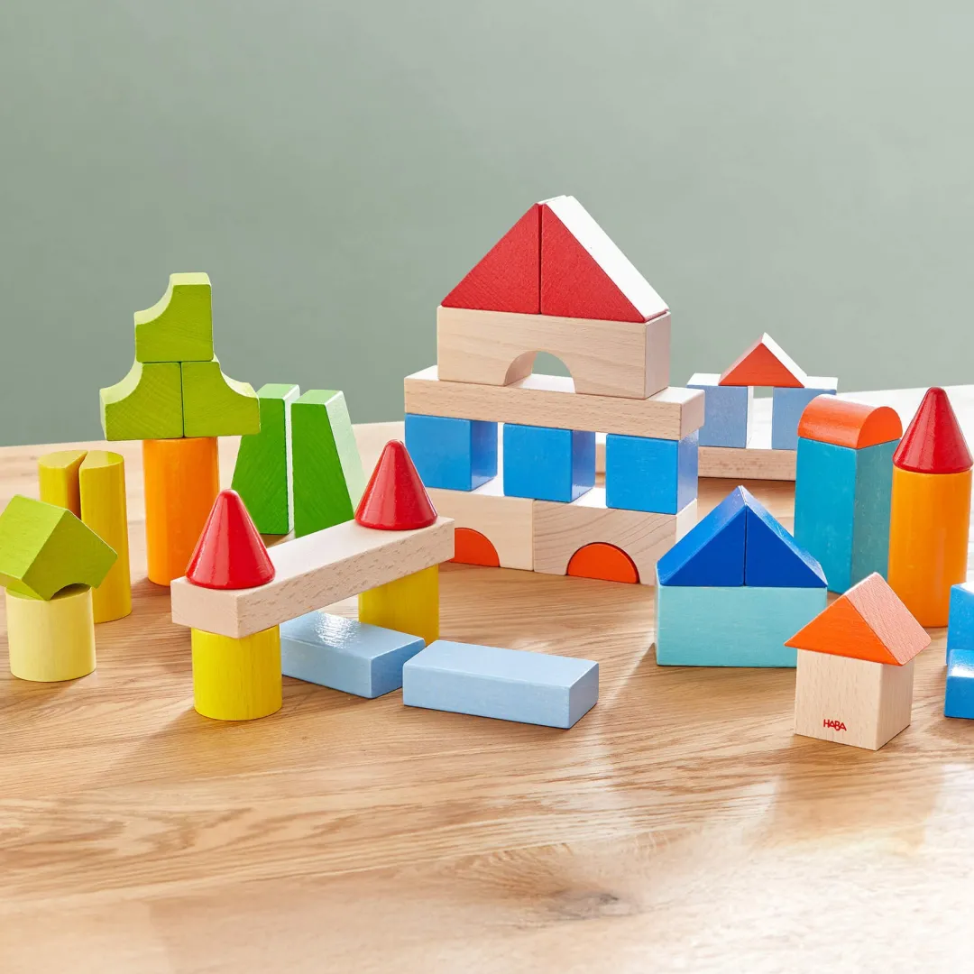 HABA 12-24 Months|Wooden Toys < Colored Wooden Building Blocks - 46 Piece Set