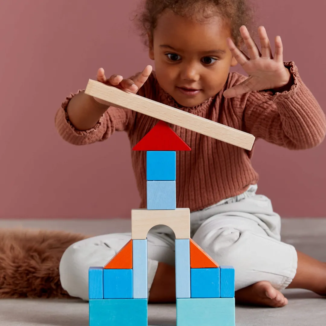 HABA 12-24 Months|Wooden Toys < Colored Wooden Building Blocks - 46 Piece Set
