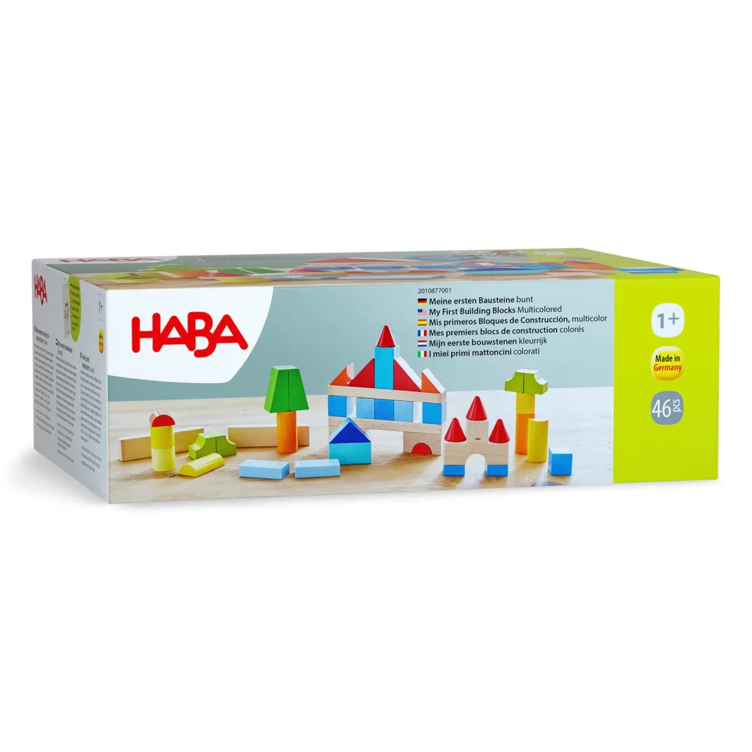 HABA 12-24 Months|Wooden Toys < Colored Wooden Building Blocks - 46 Piece Set