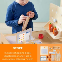 HABA Wooden Toys|4 Years < Creative Play 3 in 1 – Play Kitchen, Store & Workshop