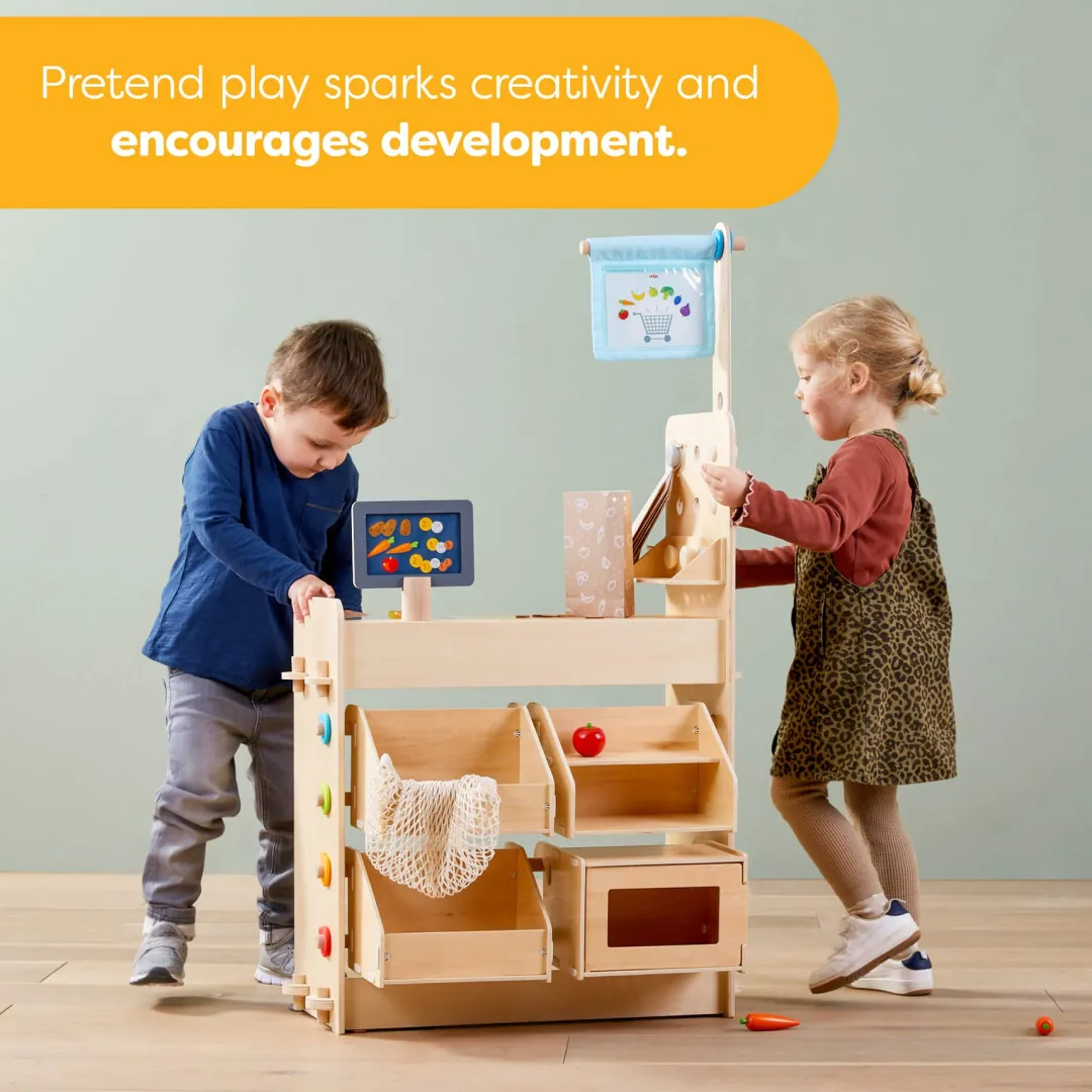 HABA Wooden Toys|4 Years < Creative Play 3 in 1 – Play Kitchen, Store & Workshop