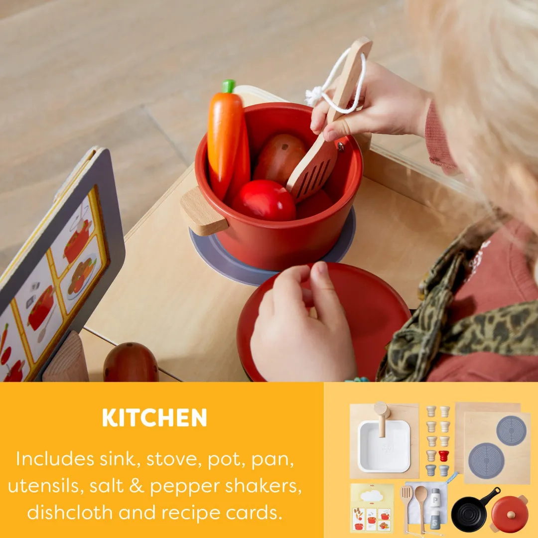HABA Wooden Toys|4 Years < Creative Play 3 in 1 – Play Kitchen, Store & Workshop