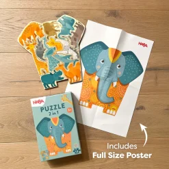 HABA Wooden Toys|4 Years < Elephant 2-in-1 Wooden Puzzle