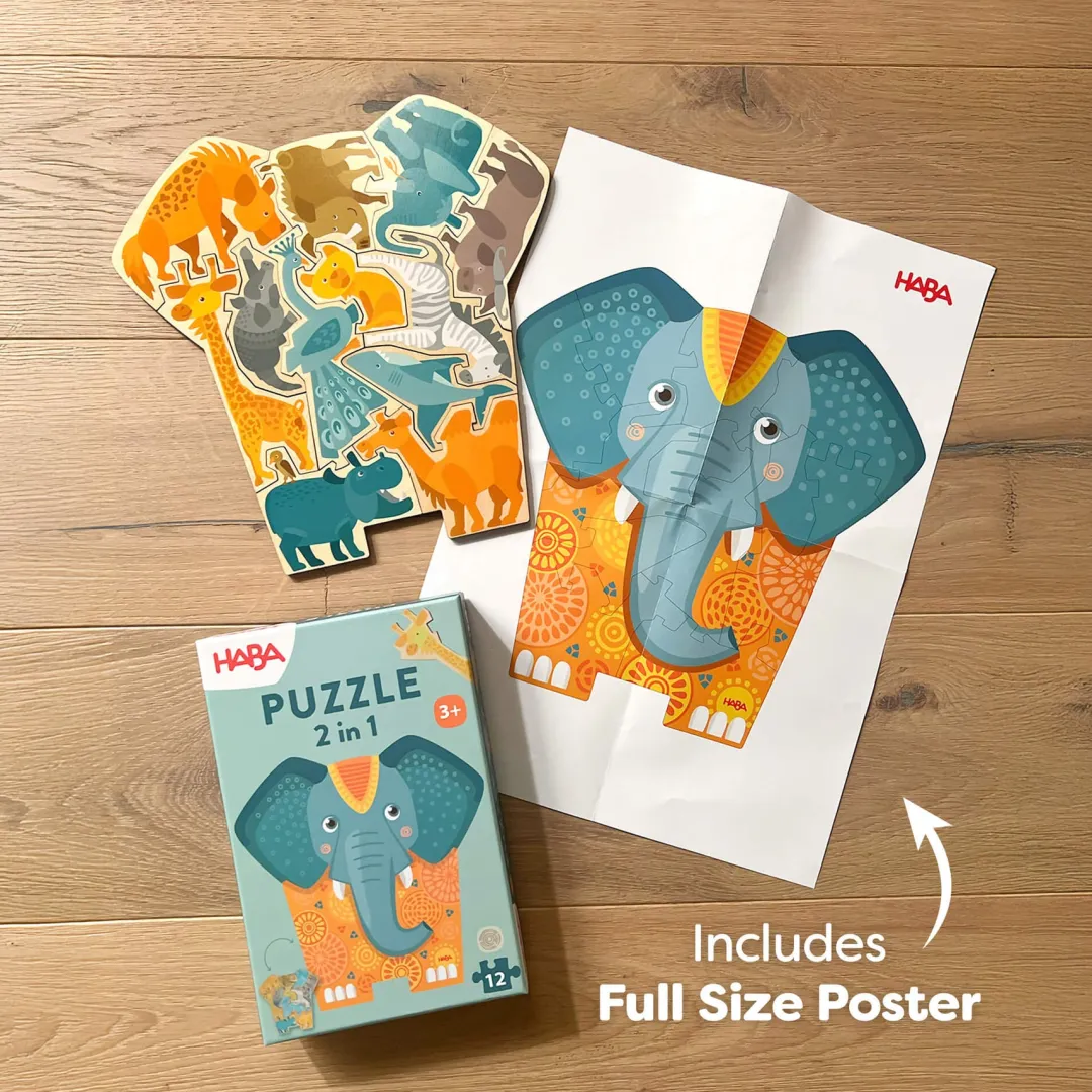 HABA Wooden Toys|4 Years < Elephant 2-in-1 Wooden Puzzle