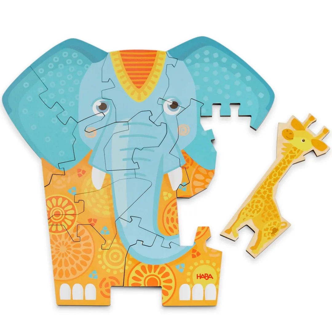 HABA Wooden Toys|4 Years < Elephant 2-in-1 Wooden Puzzle