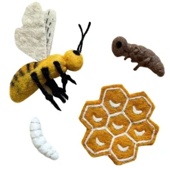 Tara Treasures Early Learning|4 Years < Felted Honey Bee Life Stages Set with Playmat