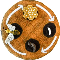 Tara Treasures Early Learning|4 Years < Felted Honey Bee Life Stages Set with Playmat