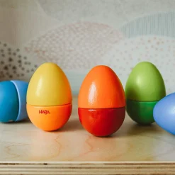 HABA Wooden Toys|2 Years < Fun with Sounds Wooden Eggs - Wooden Rattles