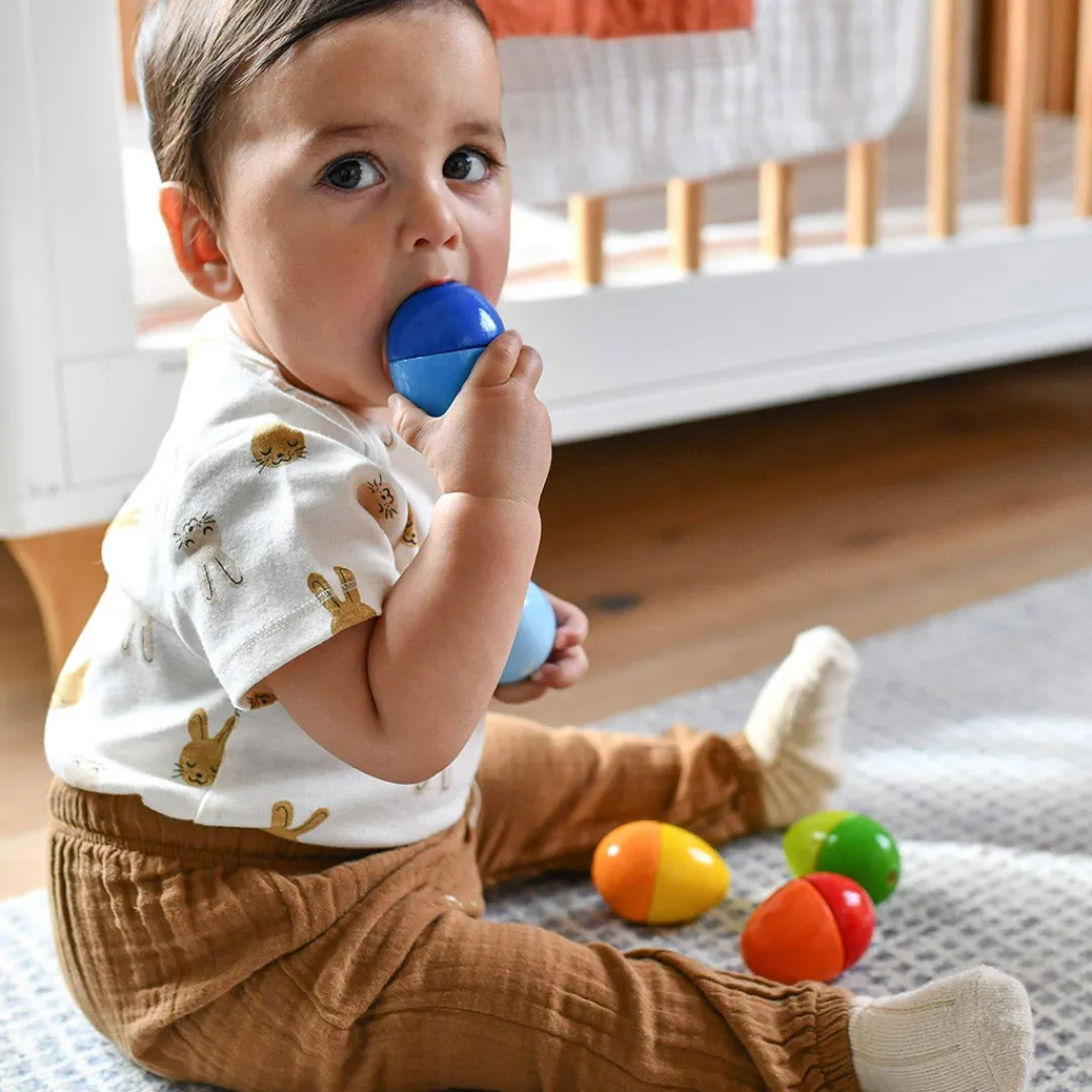 HABA Wooden Toys|2 Years < Fun with Sounds Wooden Eggs - Wooden Rattles