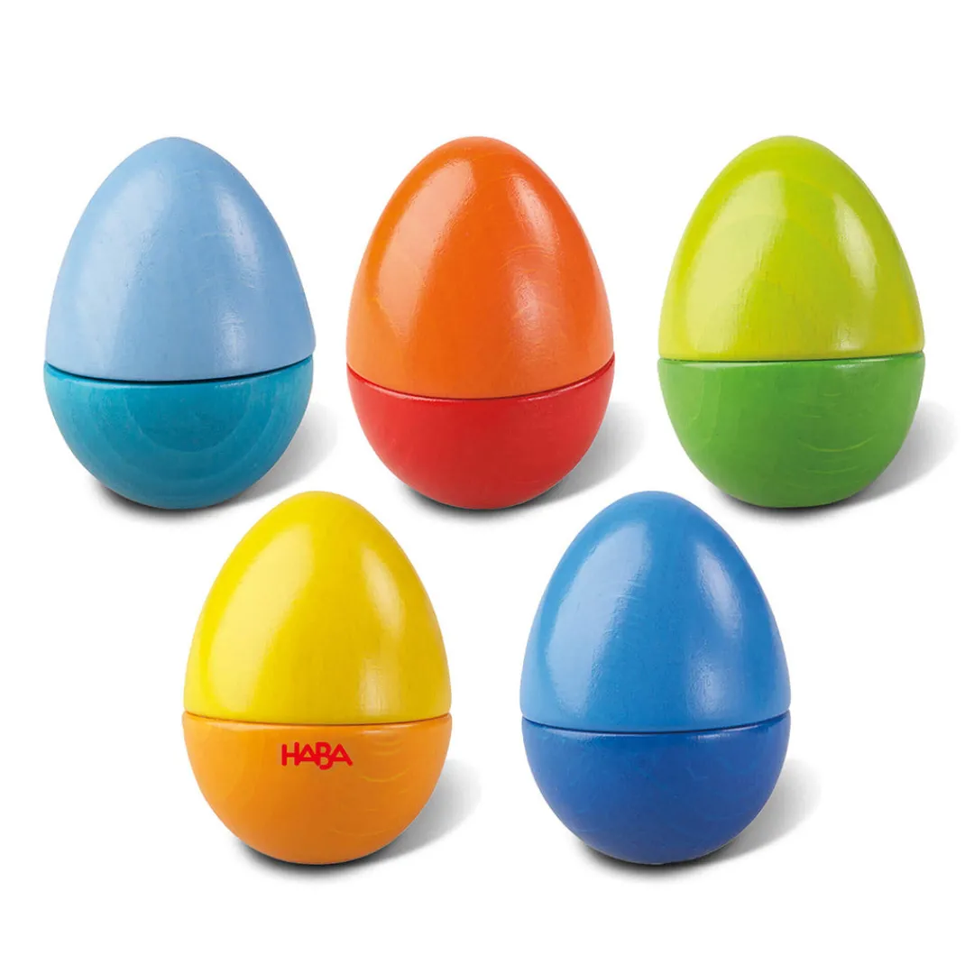 HABA Wooden Toys|2 Years < Fun with Sounds Wooden Eggs - Wooden Rattles