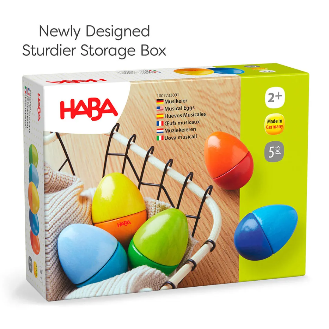 HABA Wooden Toys|2 Years < Fun with Sounds Wooden Eggs - Wooden Rattles