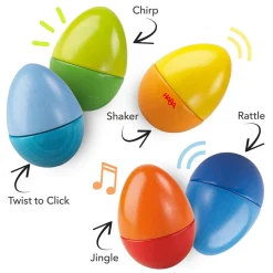 HABA Wooden Toys|2 Years < Fun with Sounds Wooden Eggs - Wooden Rattles