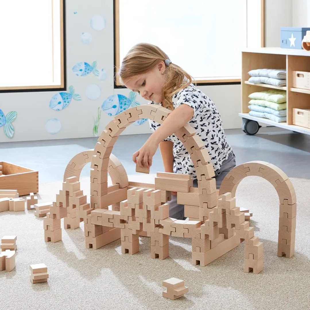 HABA Wooden Toys|4 Years < Interlocking Wooden Blocks Construction Set