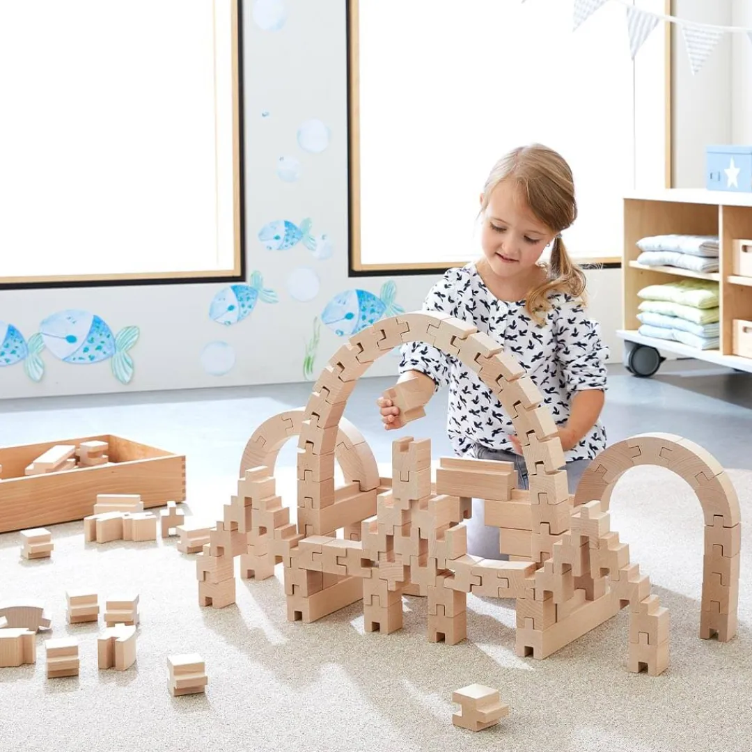 HABA Wooden Toys|4 Years < Interlocking Wooden Blocks Construction Set