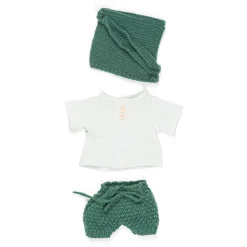 Miniland Dolls|4 Years < Knit Doll Outfit - 12" Forest Set & Bonnet