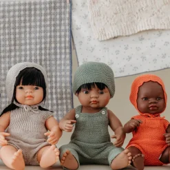 Miniland Dolls|4 Years < Knit Doll Overall & Beanie Hat Set - 15"