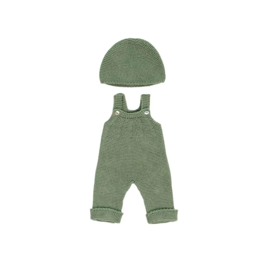 Miniland Dolls|4 Years < Knit Doll Overall & Beanie Hat Set - 15"