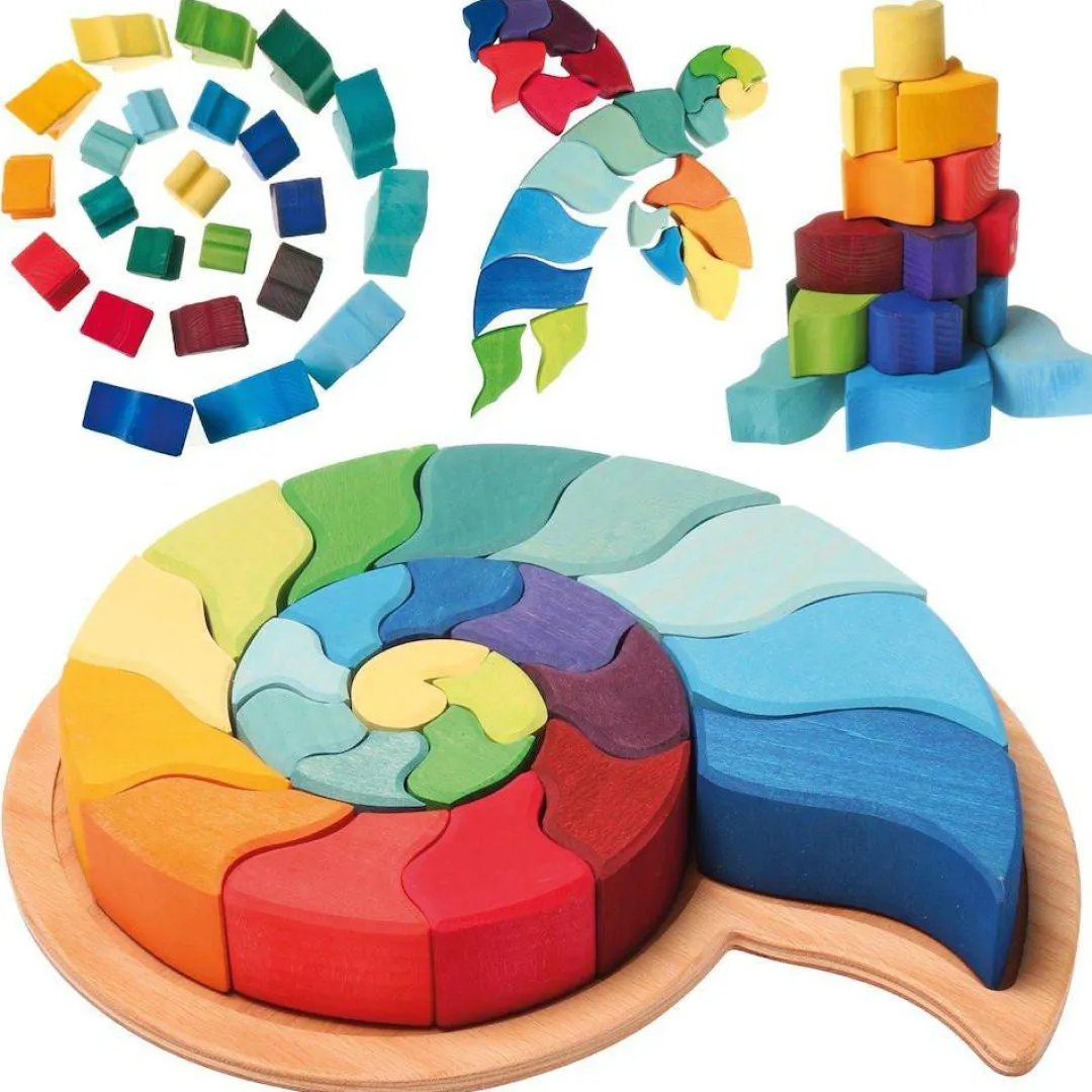 Grimm's Spiel u0026 Holz Wooden Toys|Puzzles < Large Ammonite Snail - Wooden Puzzle Blocks