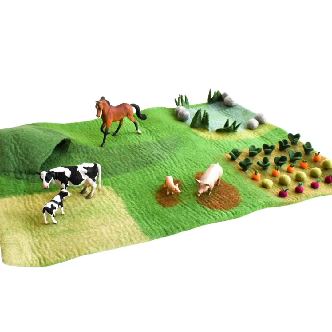 Tara Treasures Summer Nature Table|4 Years < Large Felted Farm Play Mat