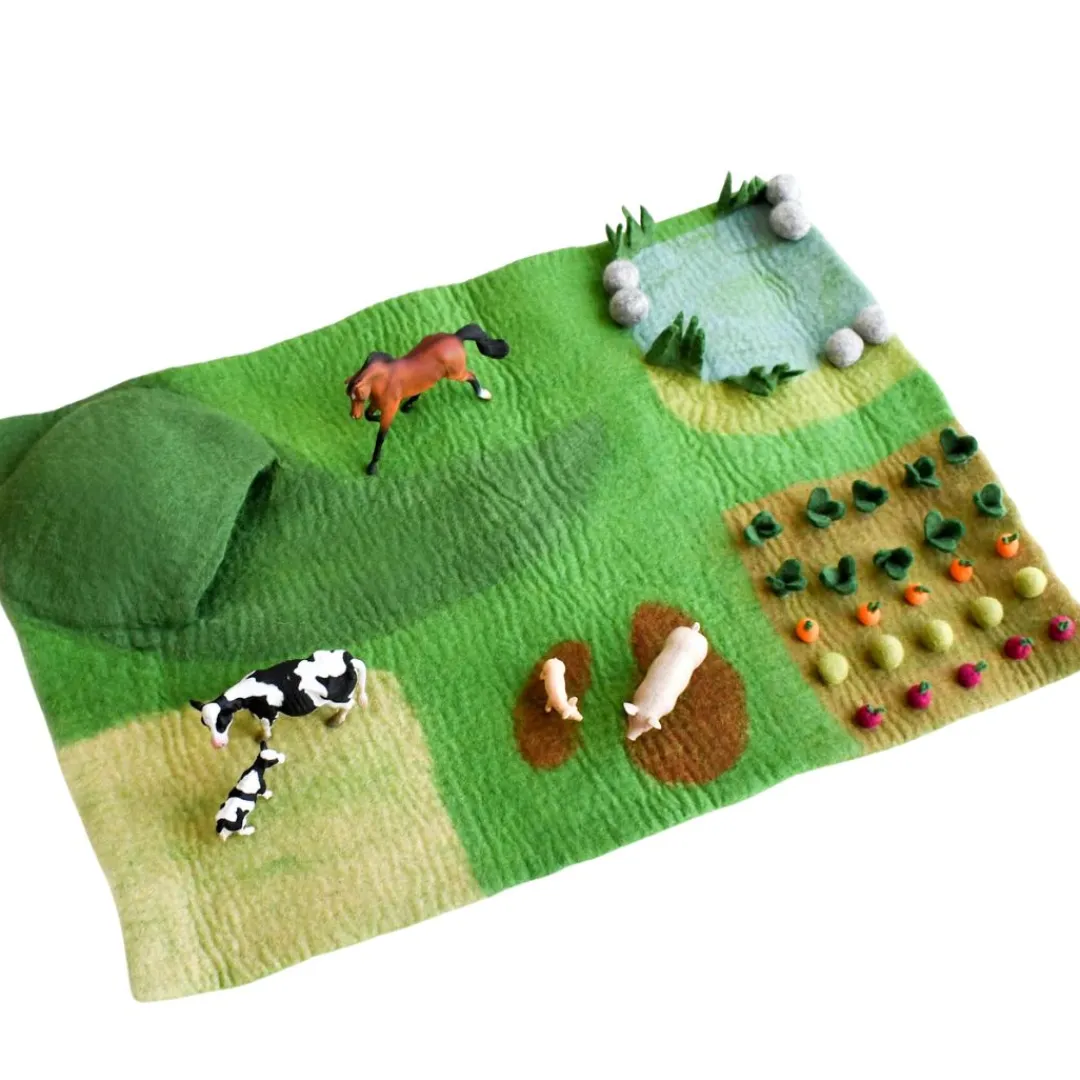 Tara Treasures Summer Nature Table|4 Years < Large Felted Farm Play Mat