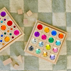 Everwood Friends Wooden Toys|4 Years < Large Gem Block Collection with Tray - 16 Piece Set