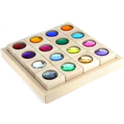 Everwood Friends Wooden Toys|4 Years < Large Gem Block Collection with Tray - 16 Piece Set
