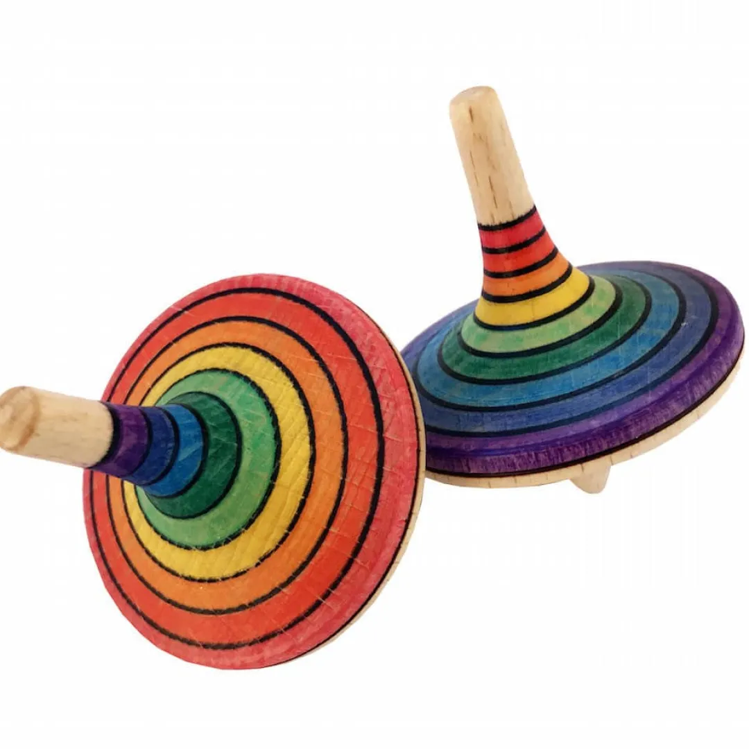 Mader Wooden Toys|4 Years < Large Wooden Rainbow Spinning Top Colors Vary