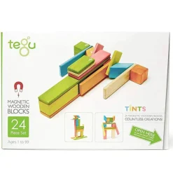 Tegu 12-24 Months|Wooden Toys < Magnetic Wooden Blocks - 24 Piece Set Tints