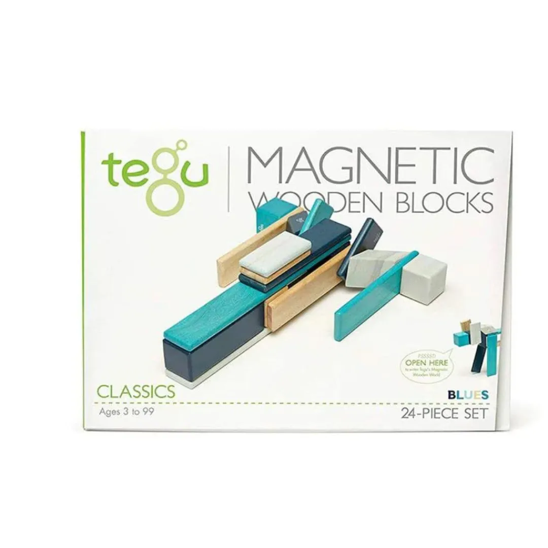 Tegu 12-24 Months|Wooden Toys < Magnetic Wooden Blocks - 24 Piece Set Blues