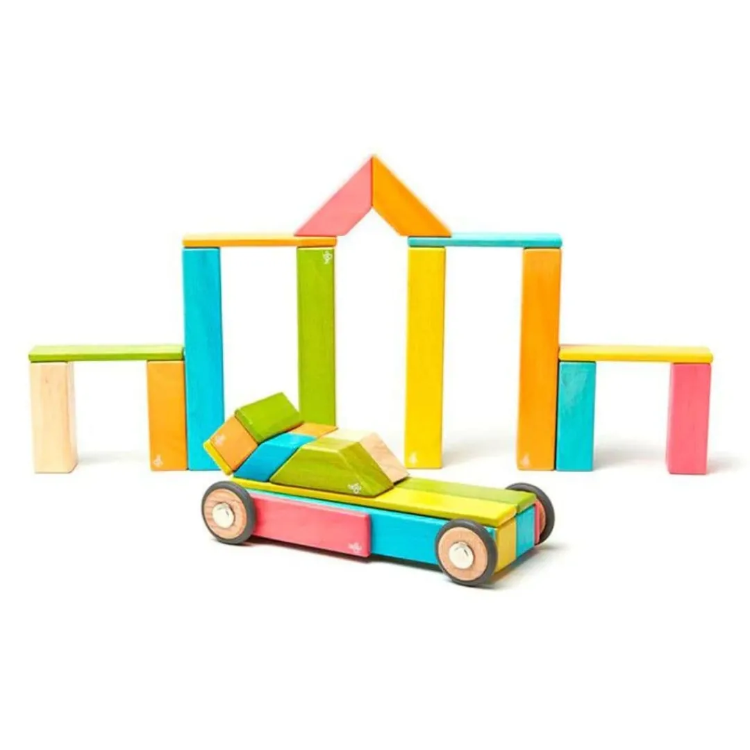 Tegu 12-24 Months|Wooden Toys < Magnetic Wooden Blocks - 42 Piece Set Tints