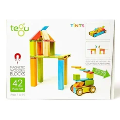 Tegu 12-24 Months|Wooden Toys < Magnetic Wooden Blocks - 42 Piece Set Tints
