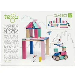 Tegu 12-24 Months|Wooden Toys < Magnetic Wooden Blocks - 42 Piece Set Blossom